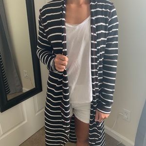 Black and White Striped Duster Cardigan